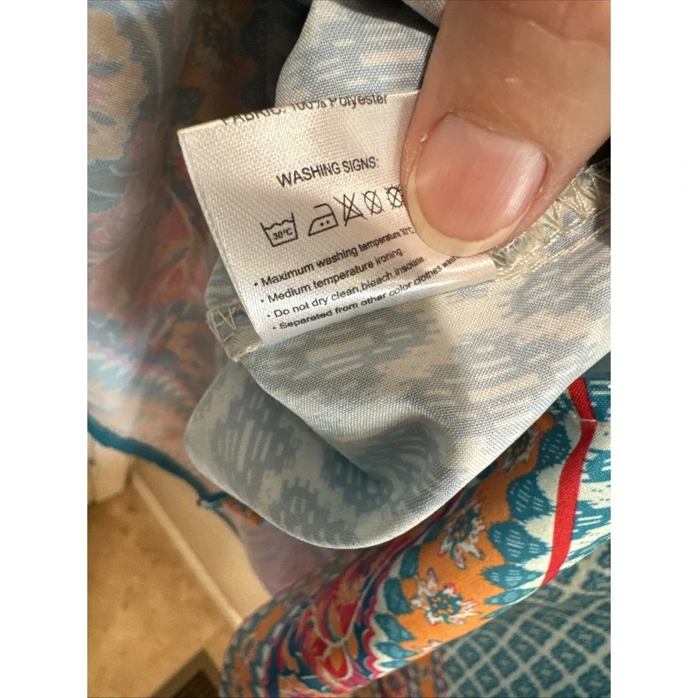 Urban Coco Tunic Dress Size XL Colorful Blue Ruched 3/4 Sleeves Boho Shirt Dress
